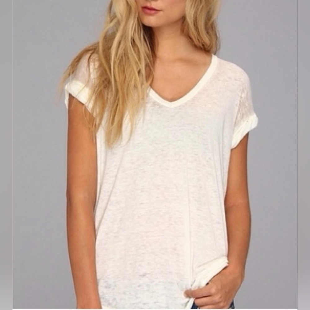 Free People  Beach “Keep Me” Burnout Rolled Cuff White Yellow Tee
